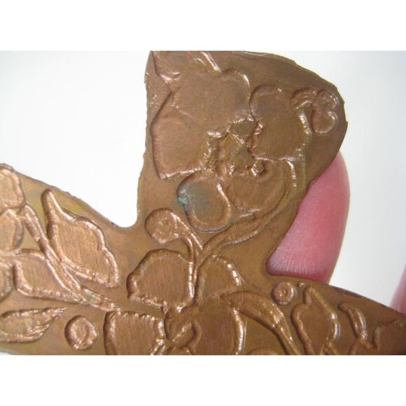 Handmade Copper Cross Pendant Necklace Floral Design Hammered CVG 30 inch Vintag - Picture 6 of 16